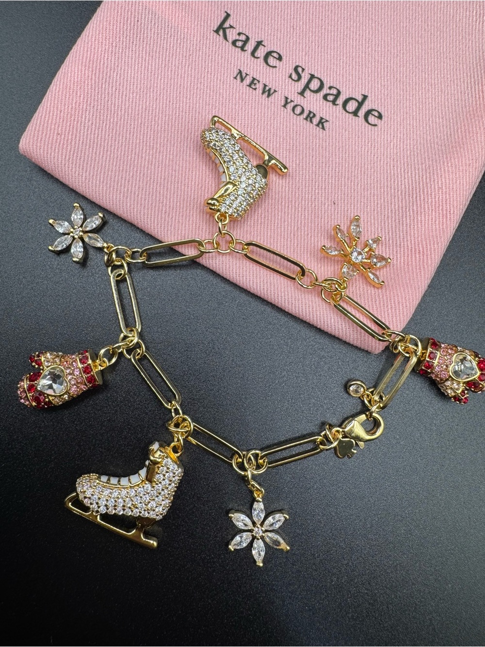 kate spade Gold-Tone Red & Clear Crystal Winter Charm Bracelet